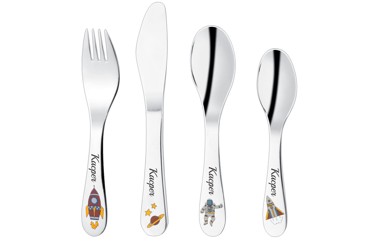 Komplet Sztućców dla Dzieci Astronauta Grawer Prezent na Chrzest Roczek