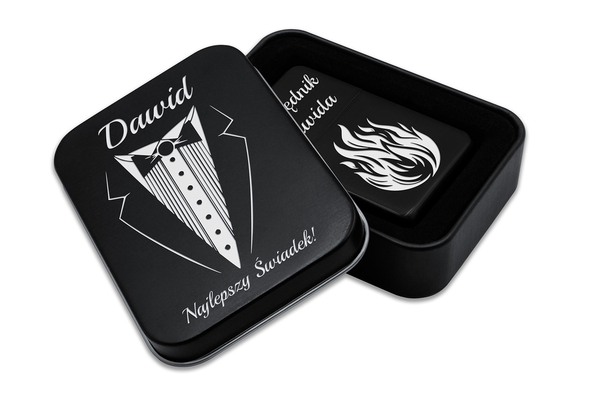 Prezent na Święta Zapalniczka Benzynowa + Pudełko z GRAWEREM Black