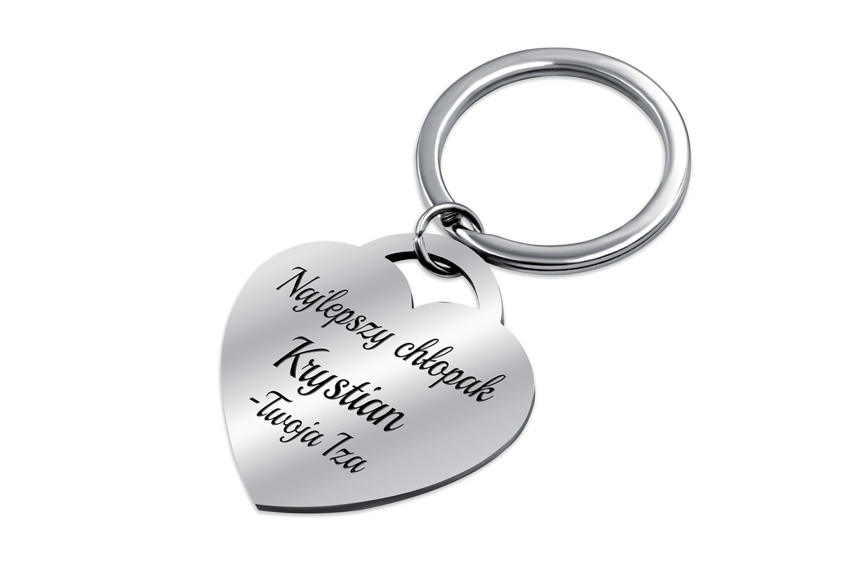 Brelok do Kluczy Serce z GRAWEREM Prezent dla Chłopaka Męża Srebrny