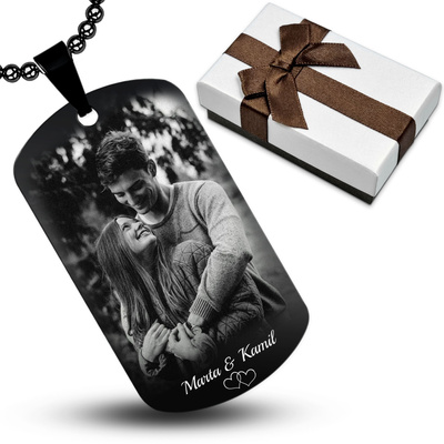 Nieśmiertelnik z GRAWEREM Zdjęcia Męski Stal 316L na Prezent Czarny