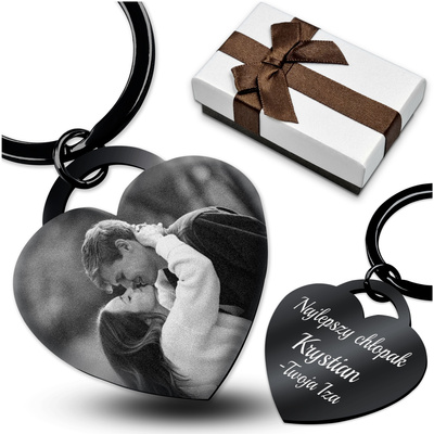 Brelok do Kluczy Serce z GRAWEREM Prezent dla Chłopaka Męża Czarny