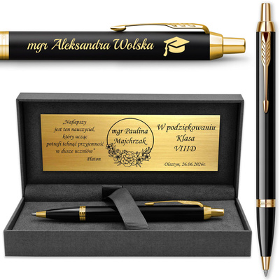 Długopis Parker IM Czarny GT Pozłacany z GRAWEREM Prezent dla Nauczyciela