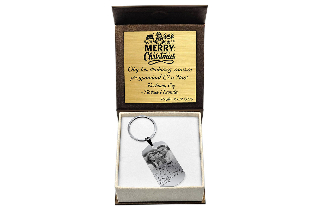 Brelok do Kluczy z GRAWEREM Zdjęcia Stalowy Srebrny Pudełko Premium