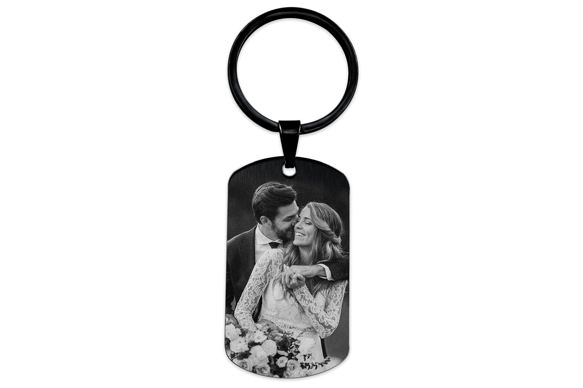 Brelok do Kluczy z GRAWEREM Zdjęcia Stalowy Prosty na Prezent Czarny