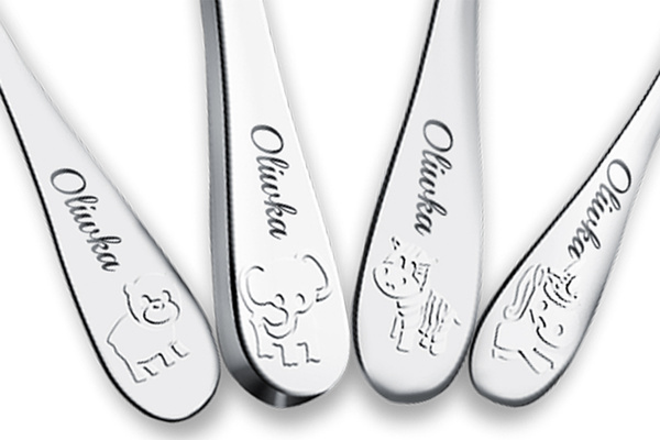 Sztućce dla Dzieci z GRAWEREM Lamart Zwierzątka na Chrzest Roczek Urodzinki