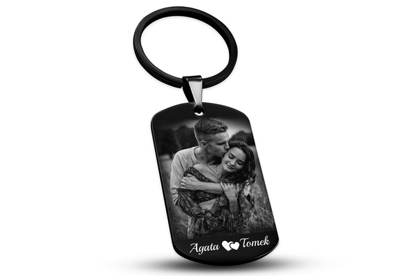 Brelok do Kluczy z GRAWEREM Zdjęcia Stalowy Prosty na Prezent Czarny