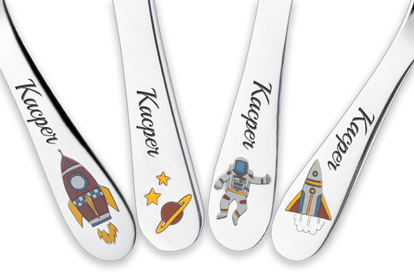 Komplet Sztućców dla Dzieci Astronauta Grawer Prezent na Chrzest Roczek