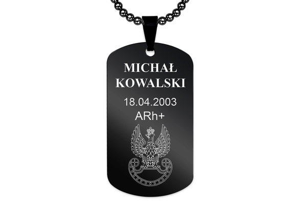 Nieśmiertelnik z GRAWEREM Zdjęcia Męski Stalowy Czarny Pudełko Premium