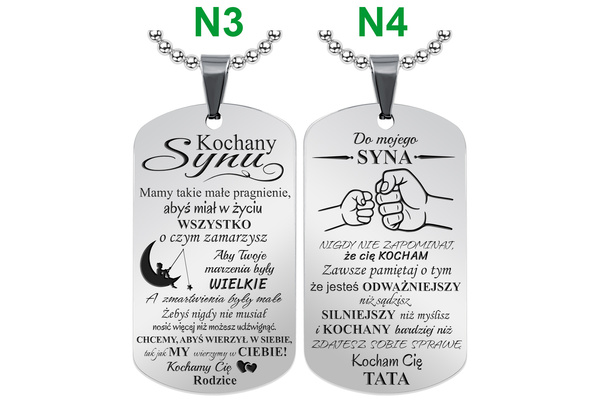 Nieśmiertelnik dla Syna z własnym GRAWEREM Prezent od Mamy Taty Rodziców S