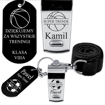 Gwizdek Metalowy Prezent dla Trenera Nauczyciela WF GRAWER + Brelok
