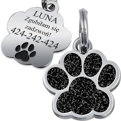 Adresówka Identyfikator dla Psa Kota Łapka Czarna METAL GRAWER Gratis