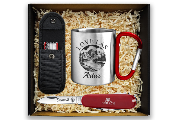 Zestaw Świąteczny Scyzoryk Gerlach 12 funkcji + Kubek Stalowy z Grawerem 