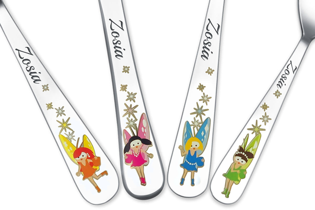 Sztućce dla Dzieci Tescoma Bambini WRÓŻKI Grawer Prezent na Chrzest Roczek