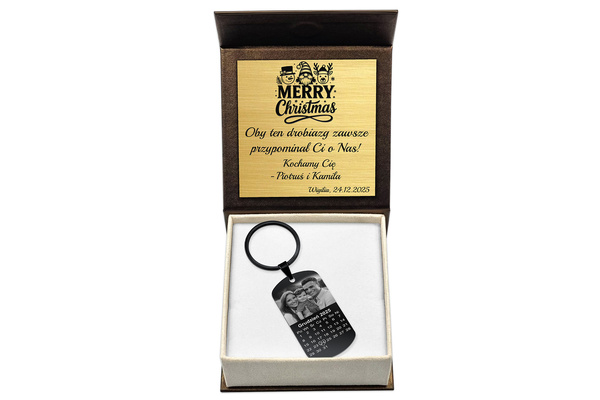 Brelok do Kluczy z GRAWEREM Zdjęcia Stal Szlachetna Czarny Pudełko Premium