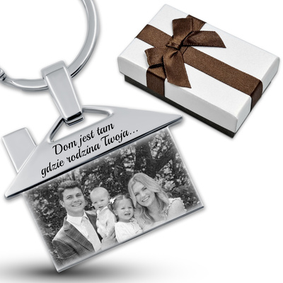 Brelok do Kluczy Domek z GRAWEREM Zdjęcia Stalowy na Prezent Srebrny