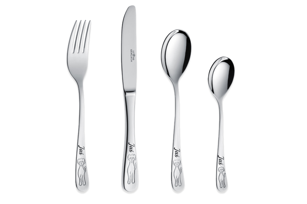 Sztućce dla Dzieci Gerlach Bon Ton Pieski Grawer Prezent na Chrzest Roczek