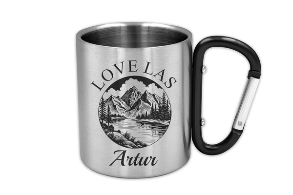 Kubek Stalowy z GRAWEREM 230 ml i Karabińczykiem na Prezent Czarny