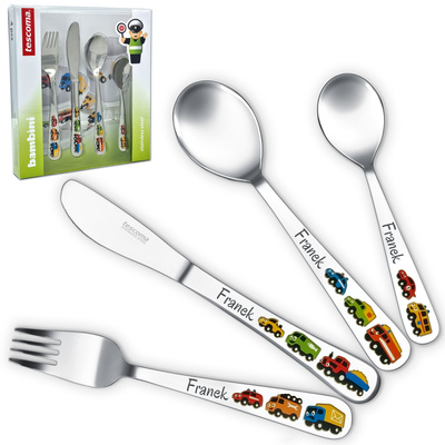 Sztućce dla Dzieci Tescoma Bambini AUTKA Grawer Prezent na Chrzest Roczek