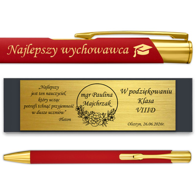 Długopis z GRAWEREM Czerwony Prezent dla Nauczyciela Ucznia Wychowawcy