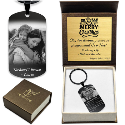 Brelok do Kluczy z GRAWEREM Zdjęcia Stal Szlachetna Czarny Pudełko Premium