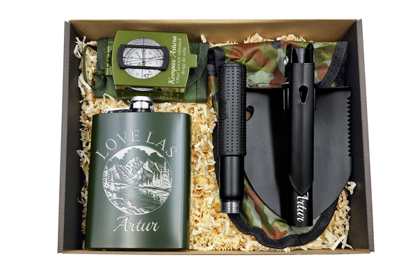 Zestaw Prezentowy Kompas + Saperka + Piersiówka Wojskowa z GRAWEREM Gratis