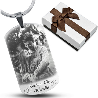 Brelok do Kluczy z GRAWEREM Zdjęcia Stalowy Prosty na Prezent Srebrny