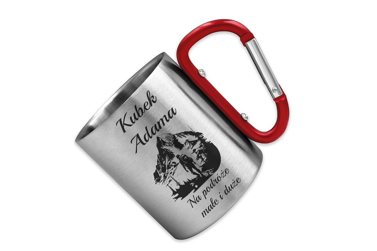 Kubek Stalowy z GRAWEREM 230 ml i Karabińczykiem na Prezent Czerwony