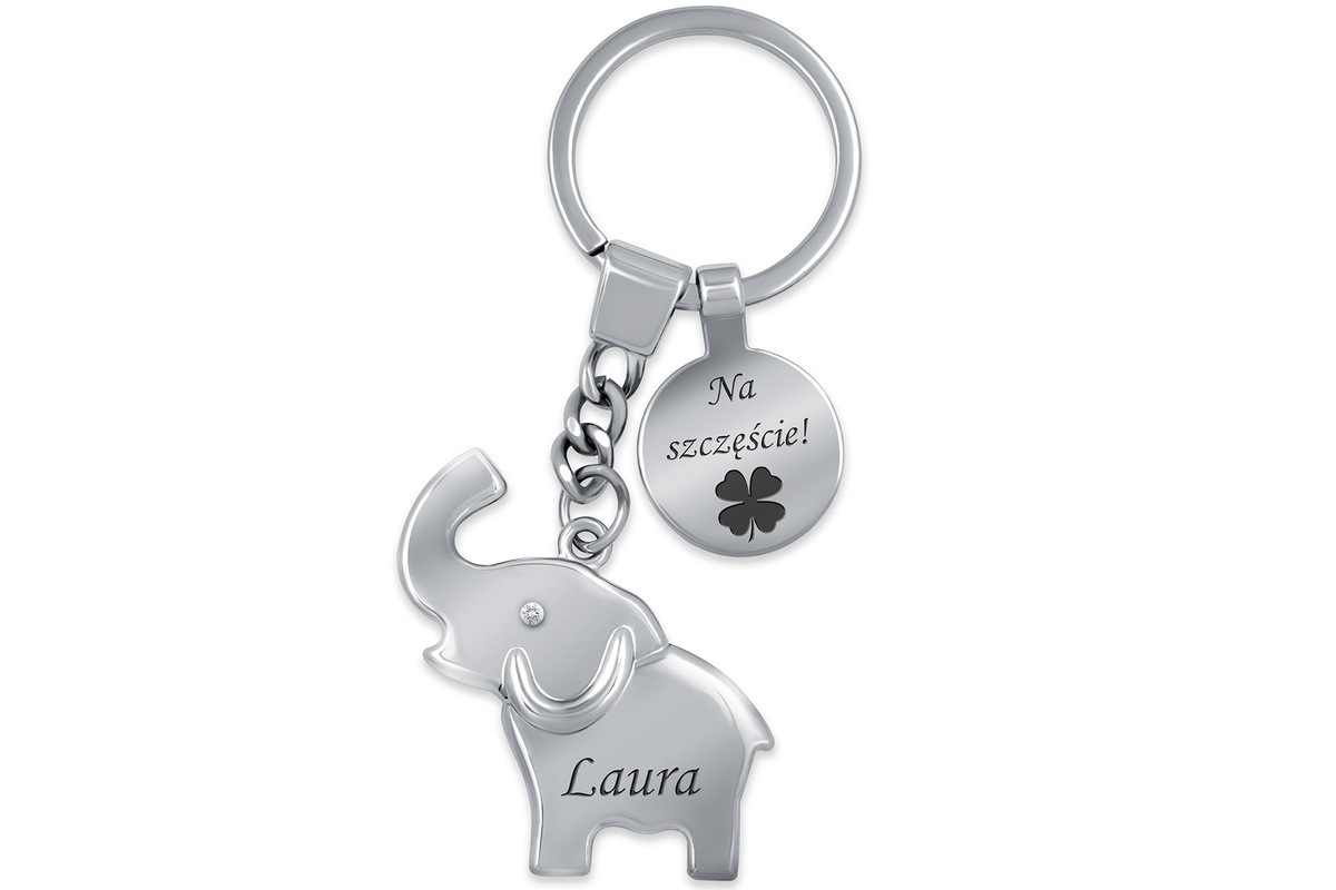 Brelok Słonik na Szczęście z GRAWEREM Prezent dla Mamy Przyjaciółki
