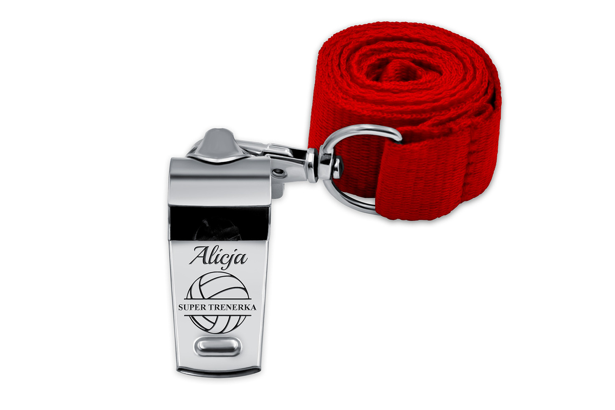 Gwizdek Metalowy Prezent dla Trenera Nauczyciela WF GRAWER + Brelok RED
