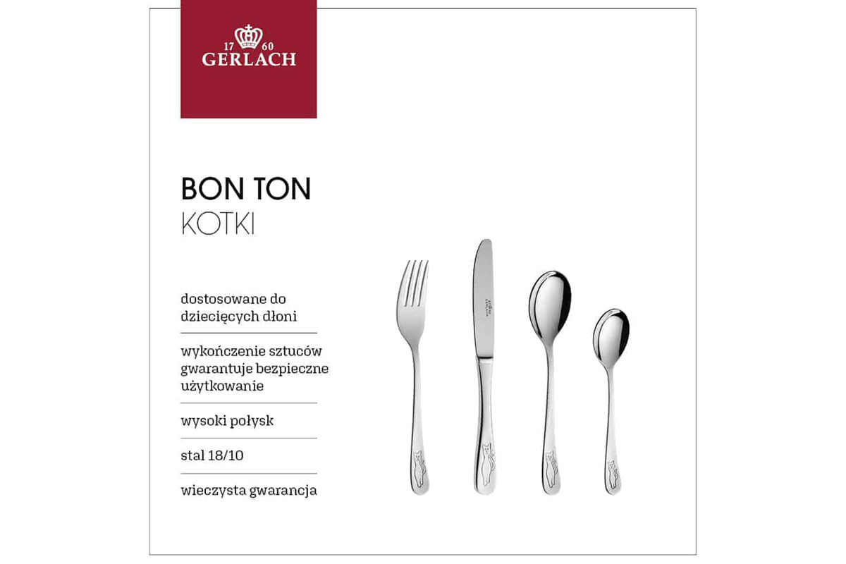 Sztućce dla Dzieci Gerlach Bon Ton Kotki Grawer Prezent na Chrzest Roczek