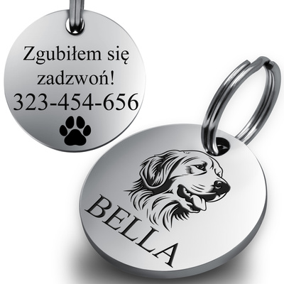 Adresówka Identyfikator dla Psa Okrągła Srebrna MOCNA Stal 316L GRAWER