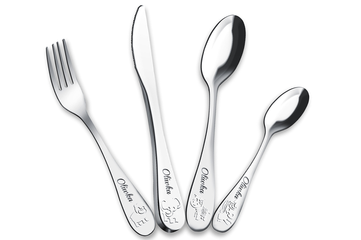 Sztućce dla Dzieci z GRAWEREM Lamart Zwierzątka na Chrzest Roczek Urodzinki