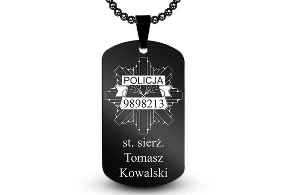 Nieśmiertelnik z GRAWEREM Doskonały Prezent dla Policjanta Czarny