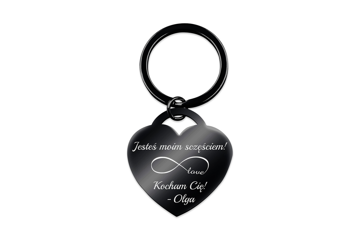 Brelok do Kluczy Serce z GRAWEREM Prezent dla Chłopaka Męża Czarny