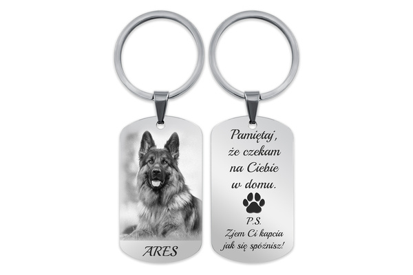 Brelok do Kluczy Stalowy z GRAWEREM Zdjęcia Psa PUPILA na Prezent Srebrny