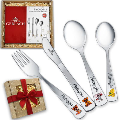 Prezent na Święta dla Dziecka Sztućce Gerlach Pychotki w Pudełku z GRAWEREM