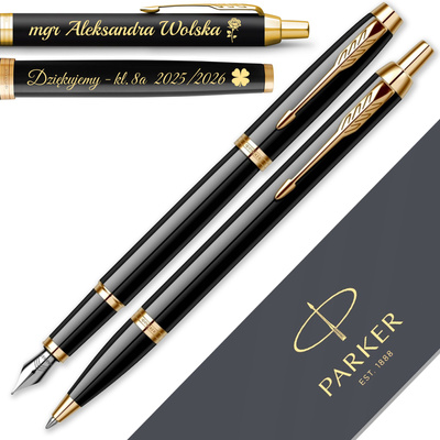 Pióro Wieczne i Długopis Parker IM Czarny GT Pozłacane z GRAWEREM Gratis