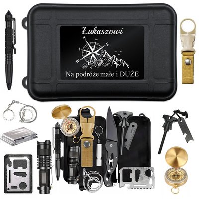 ZESTAW SURVIVALOWY NIEZBĘDNIK 12 Narzędzi Prezent na Święta z GRAWEREM