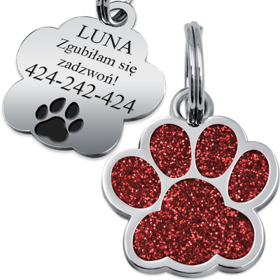 Adresówka Identyfikator dla Psa Kota Łapka Czerwona METAL GRAWER Gratis