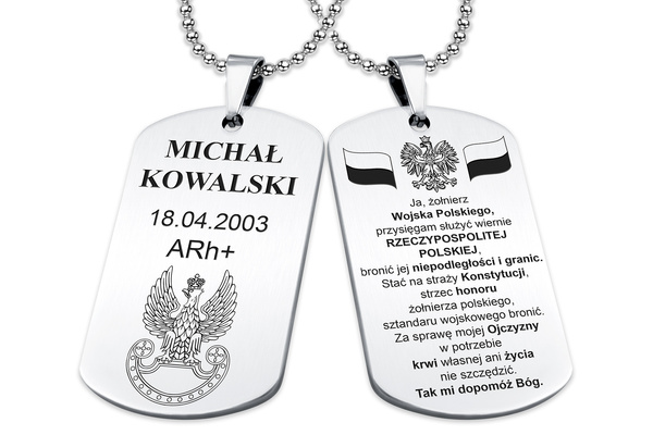 Nieśmiertelnik z GRAWEREM Zdjęcia Męski Stal 316L na Prezent Srebrny