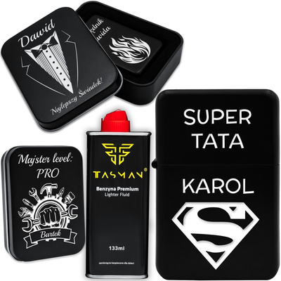 Prezent na Święta Zapalniczka Benzynowa + Pudełko z GRAWEREM Black