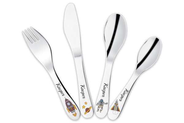 Komplet Sztućców dla Dzieci Astronauta Grawer Prezent na Chrzest Roczek