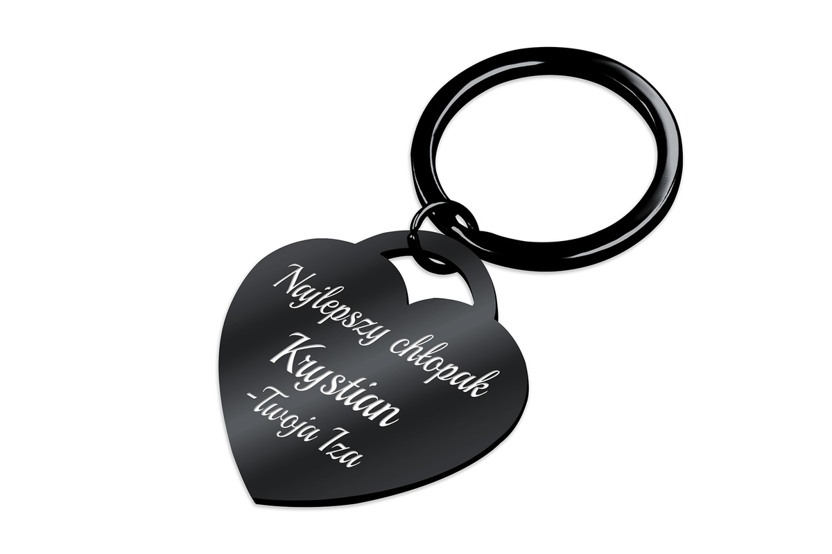 Brelok do Kluczy Serce z GRAWEREM Prezent dla Chłopaka Męża Czarny