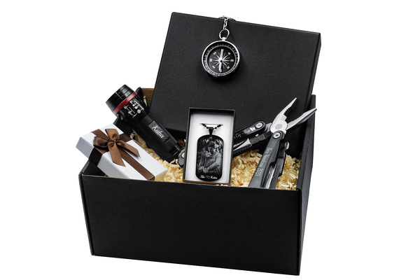 Prezent na Święta Multitool Latarka Kompas + Nieśmiertelnik Stalowy GRAWER