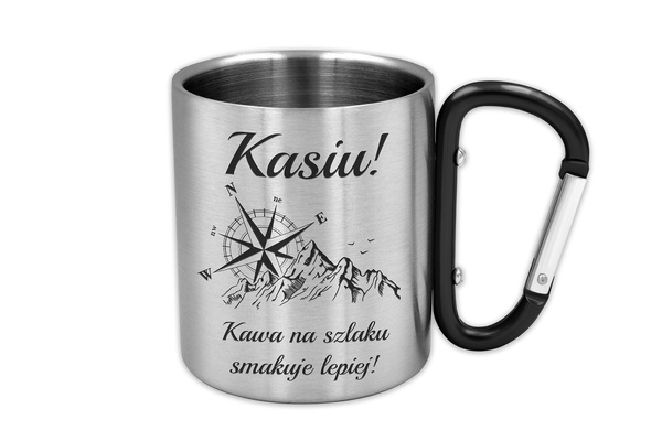 Kubek Stalowy z GRAWEREM 230 ml i Karabińczykiem na Prezent Czarny