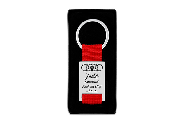 Brelok do Kluczy Metalowy Prostokąt Czerwony z GRAWEREM Prezent dla Taty