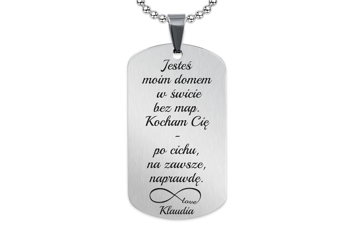 Nieśmiertelnik z GRAWEREM Zdjęcia Męski Stalowy Srebrny Pudełko Premium