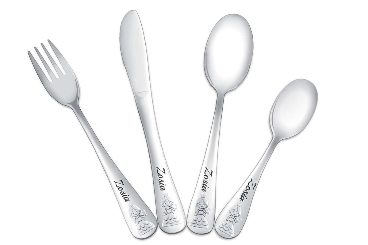 Sztućce dla Dzieci z GRAWEREM Księżniczka na Chrzest Roczek Urodzinki