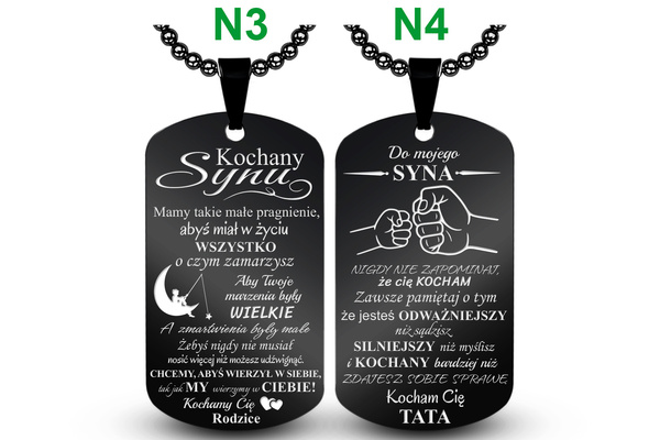 Nieśmiertelnik dla Syna z własnym GRAWEREM Prezent od Mamy Taty Rodziców B