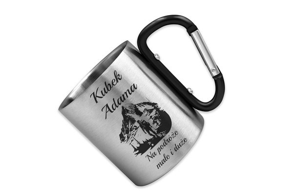 Kubek Stalowy z GRAWEREM 230 ml i Karabińczykiem na Prezent Czarny